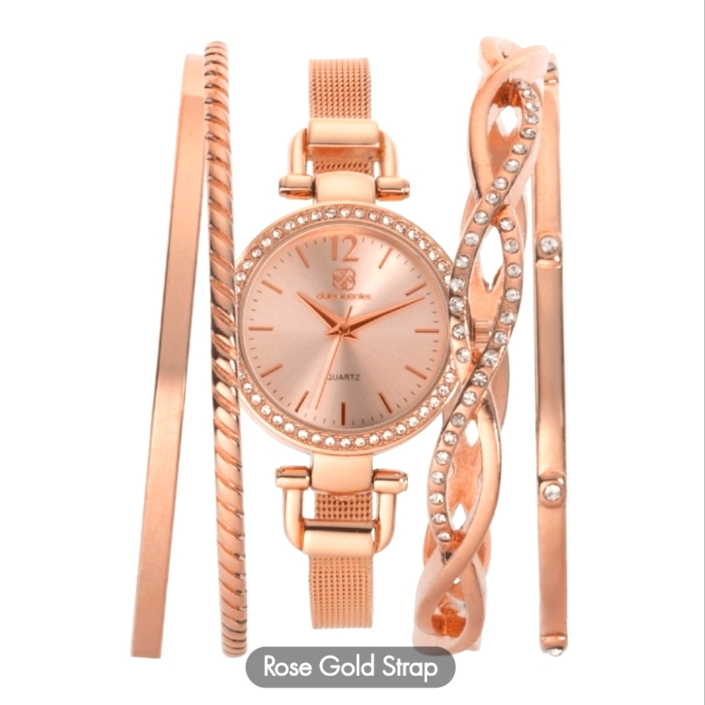 Daisy Fuentes Watch and Bracelet Set Rose Gold